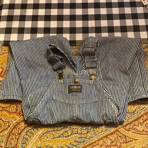 Size 3T kids OshKosh blue and white striped overalls.